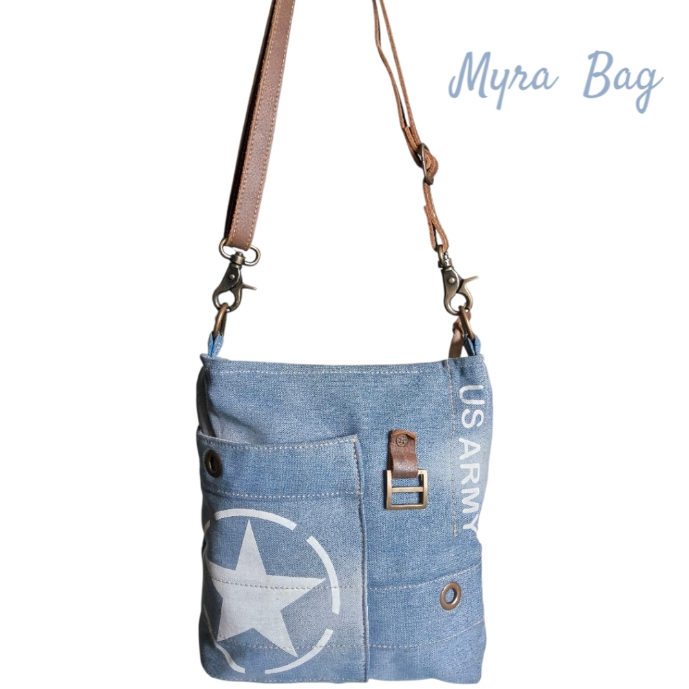 Myra Bag  Blue Denim With Star Crossbody Bag Boho Festival
